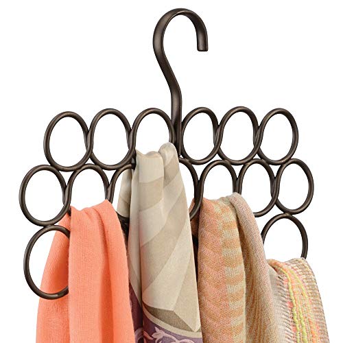 mDesign Percha para pañuelos - Juego de 2 unidades - Organizador de pañuelos, chales, bufandas y más - Organizador de armarios para accesorios con 18 prácticos aros - Color: bronce