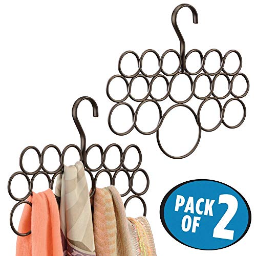 mDesign Percha para pañuelos - Juego de 2 unidades - Organizador de pañuelos, chales, bufandas y más - Organizador de armarios para accesorios con 18 prácticos aros - Color: bronce