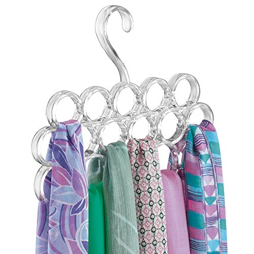 mDesign Percha para pañuelos - Organizador de pañuelos, chales, bufandas y más en su closet - Organizador de armarios para accesorios con 16 prácticos aros - Color: traslúcido
