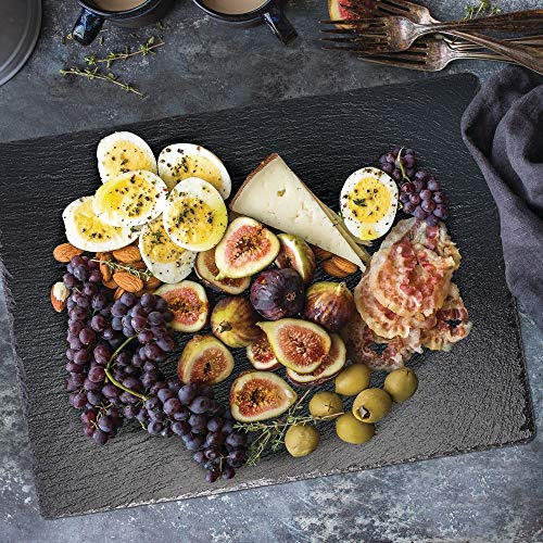 mDesign Platos de pizarra – Preciosa tabla de quesos, también útil para embutidos, tartas, aperitivos, etc. – También sirve como pizarra de tiza para menús o anuncios – negro