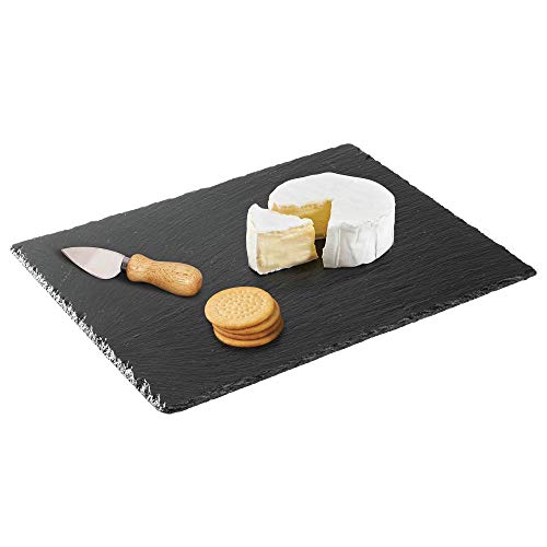 mDesign Platos de pizarra – Preciosa tabla de quesos, también útil para embutidos, tartas, aperitivos, etc. – También sirve como pizarra de tiza para menús o anuncios – negro