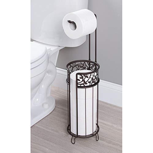 mDesign Portarrollos de pie para papel higiénico – Moderno portarrollos de papel higiénico para el baño – Dispensador de papel higiénico para 3 rollos de repuesto – bronce