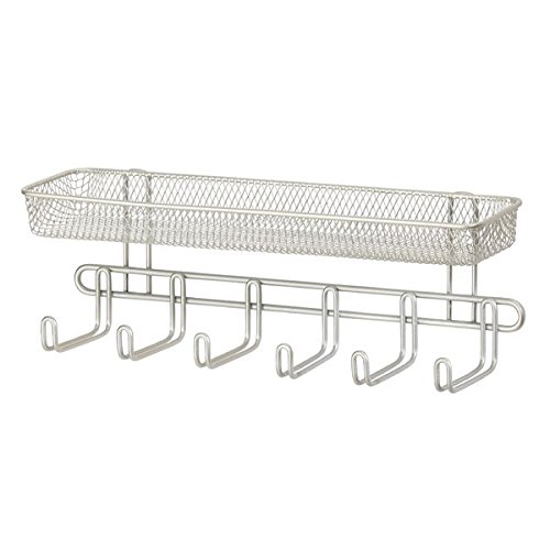 mDesign Práctico organizador de joyas para pared– Con 6 ganchos y 1 compartimento - 27,9 cm - Mueble joyero para anillos, gafas, collares y pendientes – Joyero con ganchos – Color: satinado