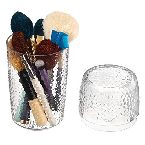 mDesign prácticos Vasos con Tapa para Utensilios de Maquillaje - Organizador de Maquillaje - Organizador de cosméticos para el Lavabo o tocador de Maquillaje - Transparente