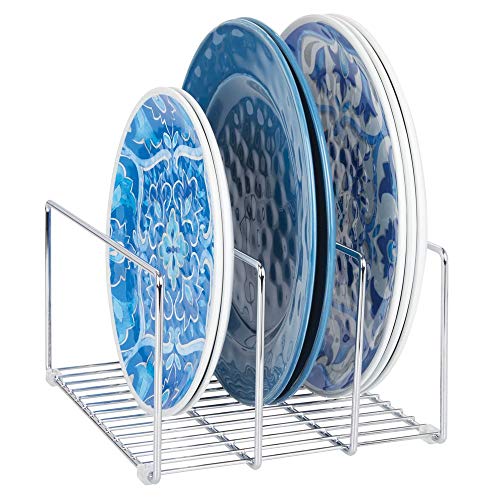 mDesign Soporte para sartenes y Tapas en Metal – Compacto Organizador de tapaderas, bandejas de Horno o Tablas de Cortar para Armario o encimera – Accesorios de Cocina para Ahorrar Espacio – Plateado