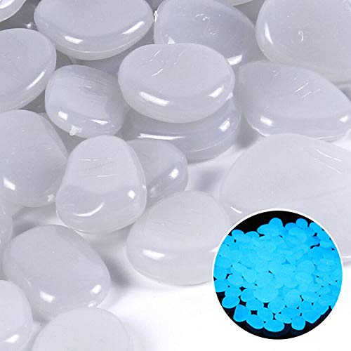 Mdurian 200 Piezas Blanco Piedras Luminosas Brillante Roca Stone Fluorescente Piedras Guijarros Brillan en la Oscuridad para hogar jardín Pasarela Acuario Decorativas