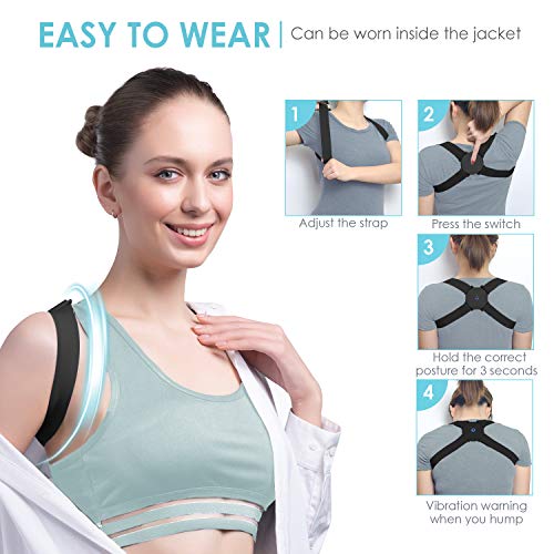 MeaMae Care Corrector de postura - Corrector de espalda inteligente con función de vibración y ajustable para aliviar el dolor de espalda, pecho, cuello y hombro