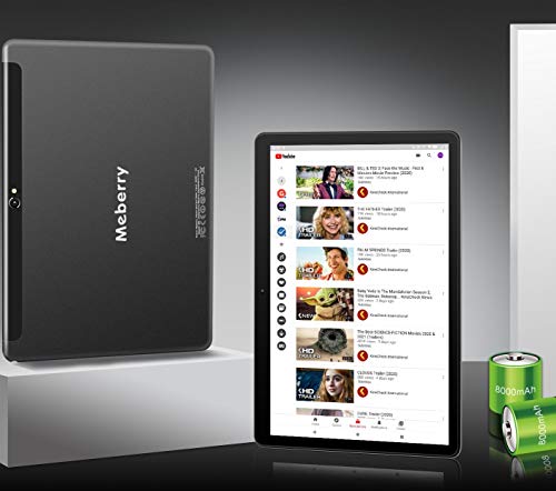 MEBERRY Tablet 10 Pulgadas Android 10.0 Ultrar-Rápido Tablets 4GB RAM+64GB ROM - Certificación Google gsm - Dual SIM &Dual Cámara,8000mAh ,WI-FI,Bluetooth,GPS,Teclado&Ratón - Gris
