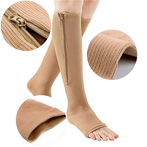 Medias de compresión por debajo de las rodillas, con cremallera, con puntera abierta, tamaño L, 23-32 mm Hg, de Vinallo