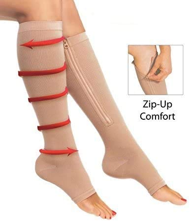 Medias de compresión por debajo de las rodillas, con cremallera, con puntera abierta, tamaño L, 23-32 mm Hg, de Vinallo