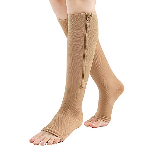 Medias de compresión por debajo de las rodillas, con cremallera, con puntera abierta, tamaño L, 23-32 mm Hg, de Vinallo