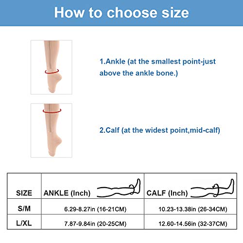 Medias de compresión por debajo de las rodillas, con cremallera, con puntera abierta, tamaño L, 23-32 mm Hg, de Vinallo