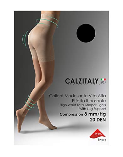MEDIAS FINAS REDUCTORAS DE TALLE ALTO | PANTY CON COMPRESION MEDIA | NATURAL, NEGRO | 20 DEN | S, M, L, XL | CALCETERÍA ITALIANA | (XL, NEGRO)