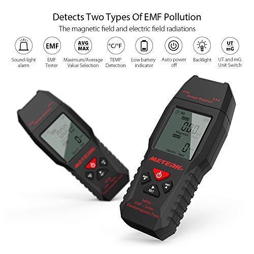 Medidor EMF, Meterk Handheld Mini Digital LCD EMF Detector de Radiación de Campo Electromagnético Dosímetro Tester Counter