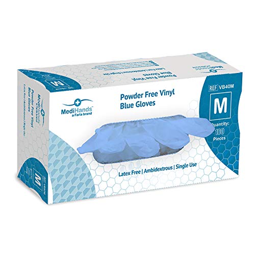 MediHands - Guantes de vinilo sin polvo, desechables, sin látex, tamaño mediano, 100 unidades