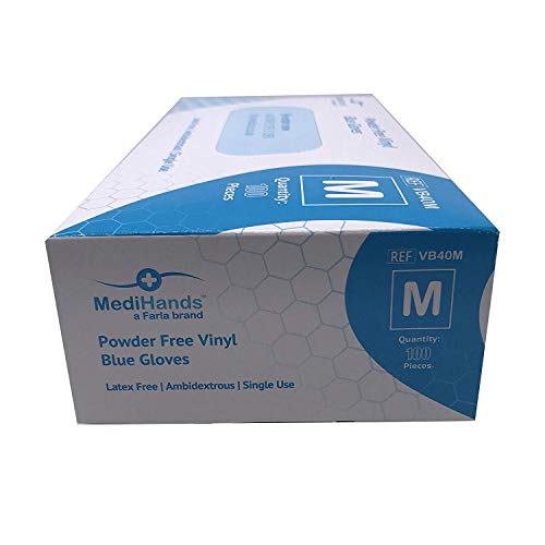 MediHands - Guantes de vinilo sin polvo, desechables, sin látex, tamaño mediano, 100 unidades