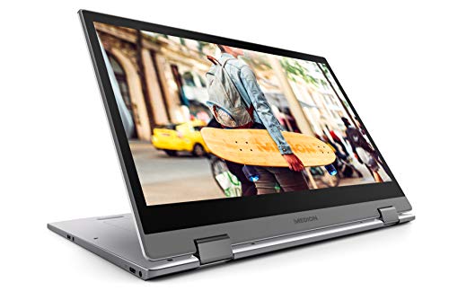 MEDION S4401 - Portátil convertible 14" Full HD (Intel Celeron N4000, 4GB RAM, 64GB SSD, Intel Graphics, Windows 10), Color Gris - Teclado QWERTY español
