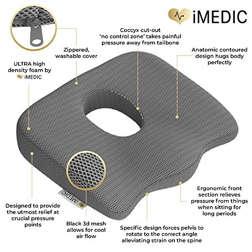 Medipaq - Cojín para El Coxis Ortopédico 100% Espuma De Memoria 100% Pura. Diseñado para Aliviar El Ciático, Dolores De Espalda Y Coxis para Cualquier Asiento. **Garantía De por Vida