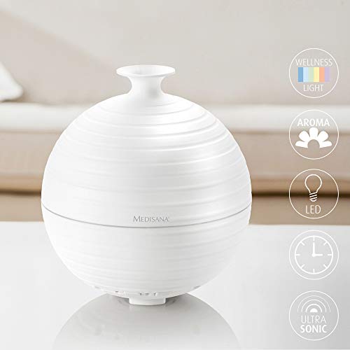 Medisana AD 620 Difusor de Aromas, Nebulizador con Luz de Bienestar en 5 Colores, Lámpara de Fragancia con Temporizador, Agradable Fragancia Ambiente para la Aromaterapia, 300 ml, Blanco