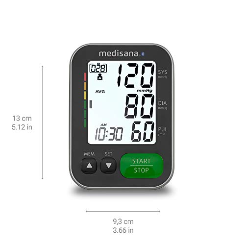 Medisana BU 570 connect tensiómetro para el brazo, pantalla de arritmia, escala de colores de los semáforos de la OMS, función IHB, para una medición precisa de la presión sanguínea