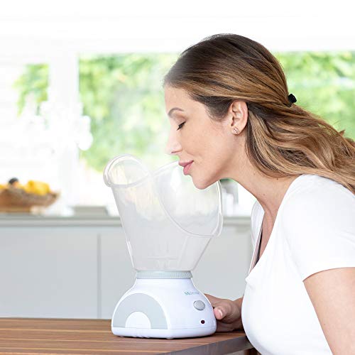 Medisana FSS Sauna Facial, Vaporizador de Cara, Limpieza Profunda de los Poros con Adaptador para la Nariz para el Cuidado de la Cara, Blanco/Gris
