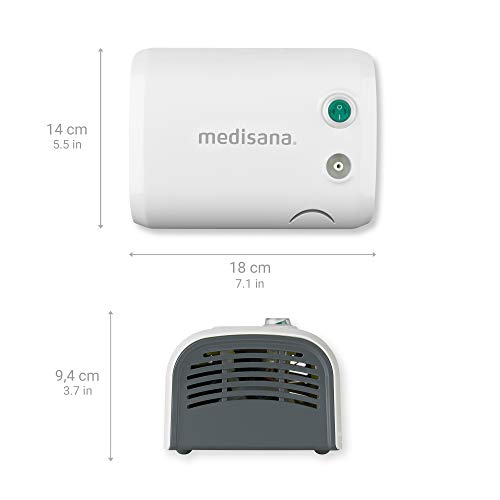 Medisana IN 520 Inhalador portátil para viajes, nebulizador de compresor con boquilla y máscara para adultos y niños, para resfriados o asma con amplios accesorios