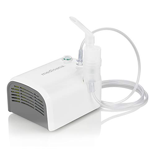 Medisana IN 520 Inhalador portátil para viajes, nebulizador de compresor con boquilla y máscara para adultos y niños, para resfriados o asma con amplios accesorios