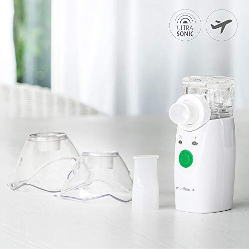 Medisana IN 525 Inhalador portátil para el camino, nebulizador ultrasónico con boquilla y máscara para adultos y niños, para resfriados o asma con accesorios adicionales
