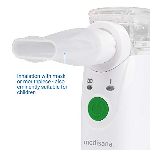 Medisana IN 525 Inhalador portátil para el camino, nebulizador ultrasónico con boquilla y máscara para adultos y niños, para resfriados o asma con accesorios adicionales