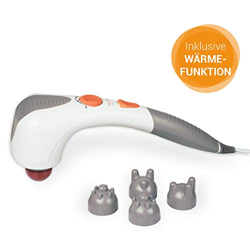 Medisana ITM Masajeador de mano, masaje de golpeteo eléctrico, masaje de acupresión y de puntos, diferentes cabezales de masaje, función de luz roja, función de calentamiento, sin escalas