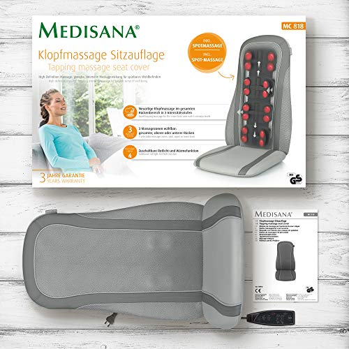 Medisana MC 818 Almohadilla de masaje con función calor, con masaje de golpeteo, masaje de puntos, 2 niveles de intensidad, función de temporizador, función de luz roja, para toda la espalda