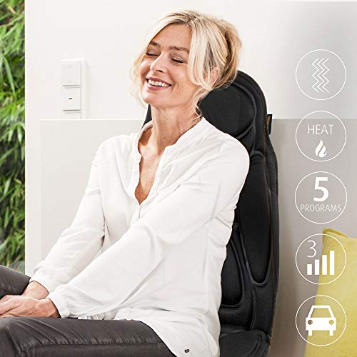 Medisana MCH Funda de asiento de masaje, funda de masaje con vibración, 5 programas, funda de asiento de coche para hombro, espalda, calefacción del asiento con función de calentamiento