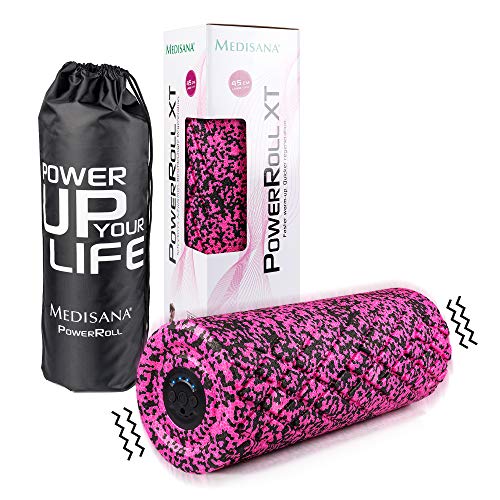 Medisana PowerRoll XT Ultrasoft Rodillo de fascia, de espuma para ejercicios faciales con función de vibración, de masaje para el entrenamiento de la fascia, tensión, 8 intensidades