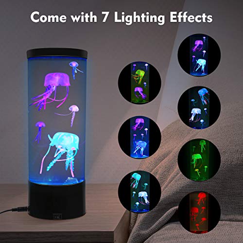 Medusa Lámpara Acuario, Eléctrica Medusas Tanque Acuario luz de Noche, Redondo medusas Lámpara de escritorio (Negro B)