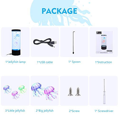 Medusa Lámpara Acuario, Eléctrica Medusas Tanque Acuario luz de Noche, Redondo medusas Lámpara de escritorio (Negro B)