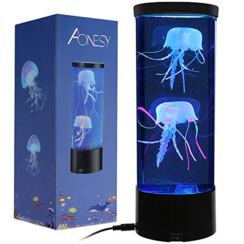 Medusa Lámpara Acuario, Eléctrica Medusas Tanque Acuario luz de Noche, Redondo medusas Lámpara de escritorio (Negro B)