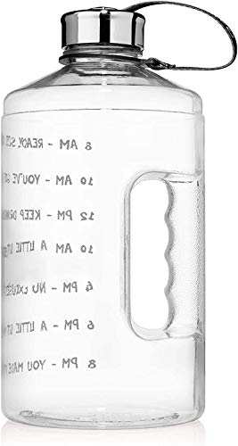 MEFKY Botella de Agua Motivacional de 64 oz con Marcador de Tiempo Jarra Grande sin BPA con asa Botella de Prueba de Fugas Reutilizable Tiempo Marcado para Beber más Agua,Clear