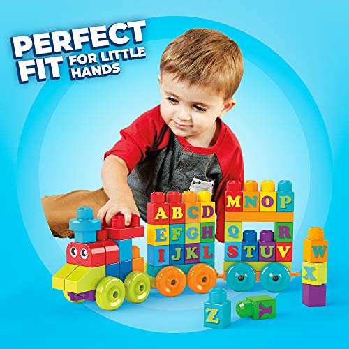 MEGA Bloks Tren de Aprendizaje ABC, jueguete de construcción para bebé +1 año (Mattel DXH35)