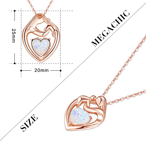 MEGACHIC Collar para Mujer Madre Niño Oro Rosa con Corazón Opalo