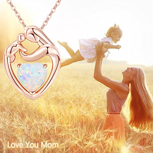 MEGACHIC Collar para Mujer Madre Niño Oro Rosa con Corazón Opalo