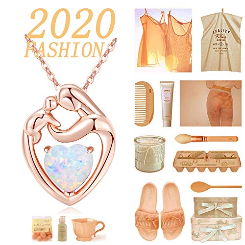 MEGACHIC Collar para Mujer Madre Niño Oro Rosa con Corazón Opalo