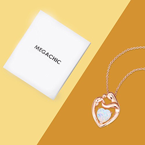 MEGACHIC Collar para Mujer Madre Niño Oro Rosa con Corazón Opalo