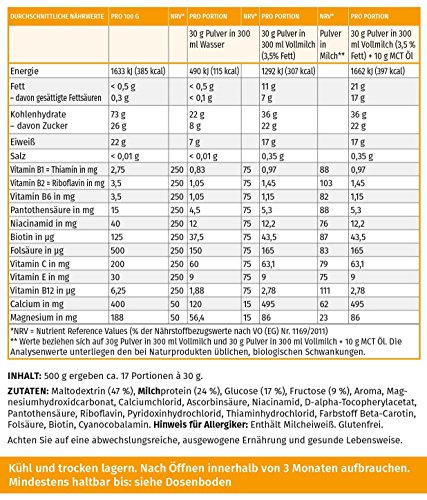 MEGAMAX - Aufbaukost - Suplemento para Ganar Peso y Masa Muscular - Vainilla - Solo un 0,5% de Grasa - 500 g