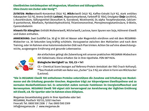 MEGAMAX Nutrition Eiweiß 100 Pulver Cappuccino-Geschmack, 750 g Polvo