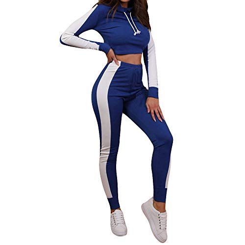 MEIbax 2 Unids Mujer Chándal Sudadera Pantalones Conjuntos Deporte Ropa de Manga Larga Traje Casual Leggings Deportes Yoga Gimnasio Athletic Fitness Gym Mallas Deportes de elásticas