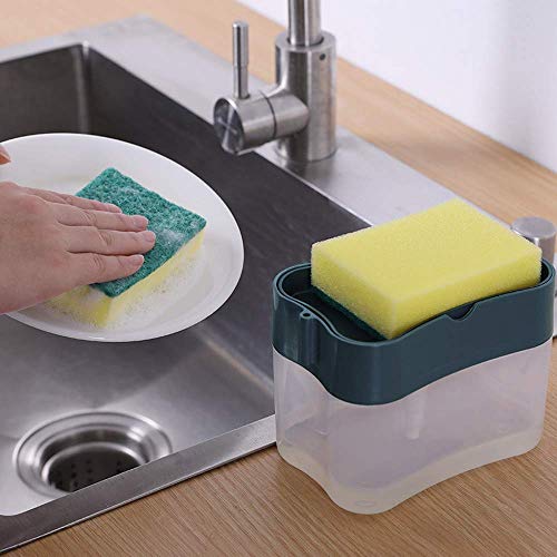Mein HERZ Dispensador Jabon Cocina, Dispensador Lavavajillas, Dispensador de Jabón líquido, Plástico Cromado y Elegante Dispensador de Mano con Soporte de Esponja para Fregadero de Cocina