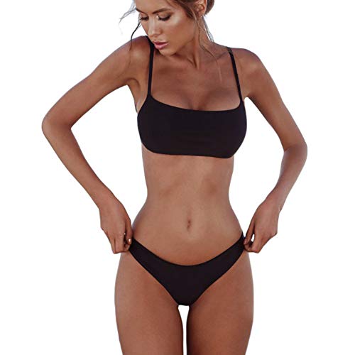 meioro Conjuntos de Bikinis para Mujer Push Up Bikini Traje de baño de Tanga de Cintura Baja Trajes de baño Adecuado Viajes Playa La Natacion (L, Negro)