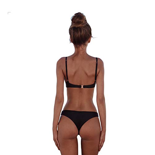 meioro Conjuntos de Bikinis para Mujer Push Up Bikini Traje de baño de Tanga de Cintura Baja Trajes de baño Adecuado Viajes Playa La Natacion (L, Negro)