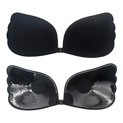 MEIRUIER 3Pcs Sujetador sin Tirantes, Adhesivo Silicona Invisible Backless Push Up Sujetador Sexy Suave Reutilizable Cómodo Sujetador de Copa y paraTraje de baño (B, Negro)