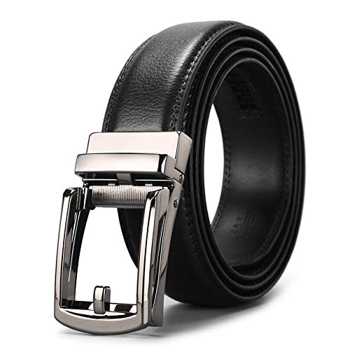 Meiruier Cinturón Cuero Hombre, Cinturón Para Hombres, Cinturones Piel con Hebilla Automática - Traje Para Ropa Formal/Jeans,Sencillo y Clásico Perfecto Regalo (Negro # 5)